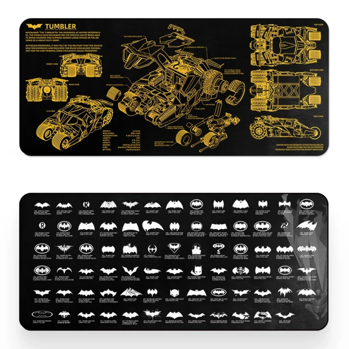 Ignite your hero with this extra-large waterproof Batman desk mat, featuring iconic Batmobile and dynamic comic art.