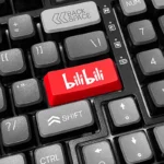 A collection of images displaying the vibrant BiliBili RGB accent keycap from various angles, highlighting its iconic design and RGB-ready glow.