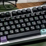 Playful gallery of whimsical blueberry donut magnetic switch keycaps set, showing vibrant PBT dye-sub designs from various angles, perfect for Wooting keyboard.