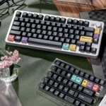 Vibrant, whimsical blueberry donut magnetic switch keycaps PBT set for Wooting keyboards, perfect for a sweet gaming setup.