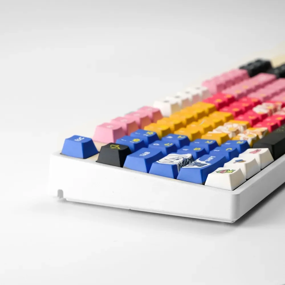 Gallery of exclusive Bocchi the Rock! Kessoku Band PBT keycaps set, showcasing vibrant anime characters and band motifs.