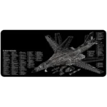 Premium Bomber Desk Mat product images showcasing its iconic stealth design, tactical black and grey aesthetics, and oversized gaming surface from various angles.