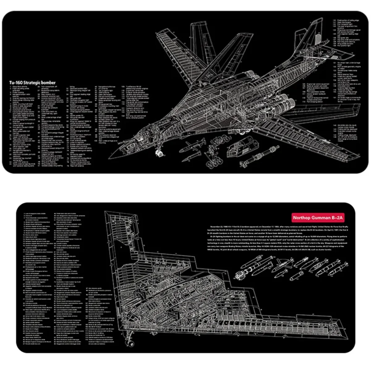 Premium Bomber Desk Mat displaying iconic stealth bomber silhouettes in tactical black and grey, engineered for oversized gaming performance.