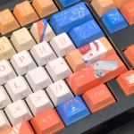 Detailed views of the premium Caleb Keycap Set, showcasing the unique side-printed legends and elegant character-inspired aesthetics.