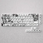 A captivating product display of Camellya Keycap Set, showcasing their elegant, gaming-inspired artistry designed for 60% and 65% compact keyboards.