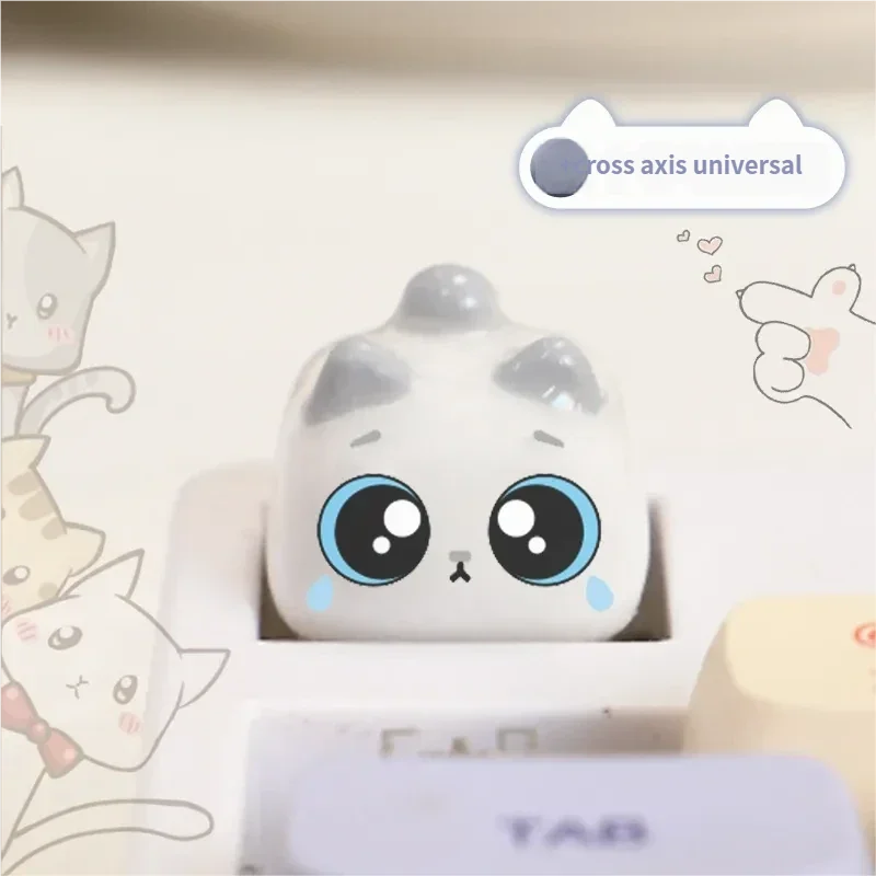 Playful handcrafted 3D cute cat artisan keycap for mechanical keyboards, showcasing its unique sculpted meow design.