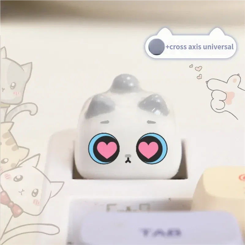 Charming handcrafted 3D cute cat artisan keycap, playfully designed with a cool meow aesthetic for mechanical keyboards.