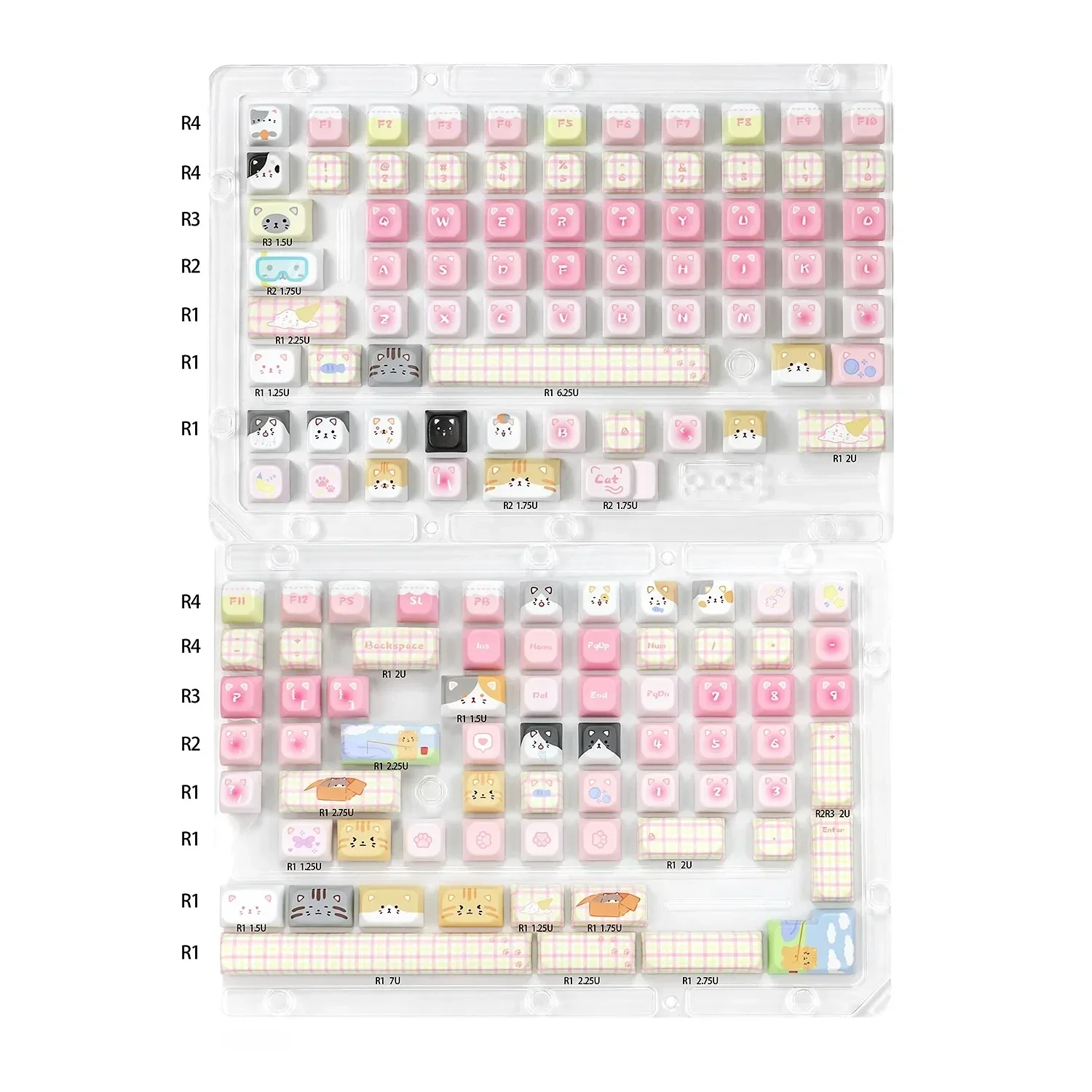 Adorable Cat Squad PBT Keycaps Set: a pastel cat dye-sub set in pink with cute cartoon cats and sweet feel.