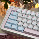 Chalk Puppy Keycaps Set, PBT Dye-Sub set from various angles. Whimsical chalk-art puppies in soft, muted tones for a durable, playful keyboard.