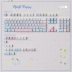 Exclusive Chalk Puppy PBT Dye-Sub Keycaps set displaying whimsical chalk art puppies in soft, muted tones for a playfully unique keyboard setup.