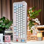 Exclusive Chalk Puppy Keycaps set main image, showcasing whimsical chalk-art puppies in soft, muted tones on durable PBT keycaps.