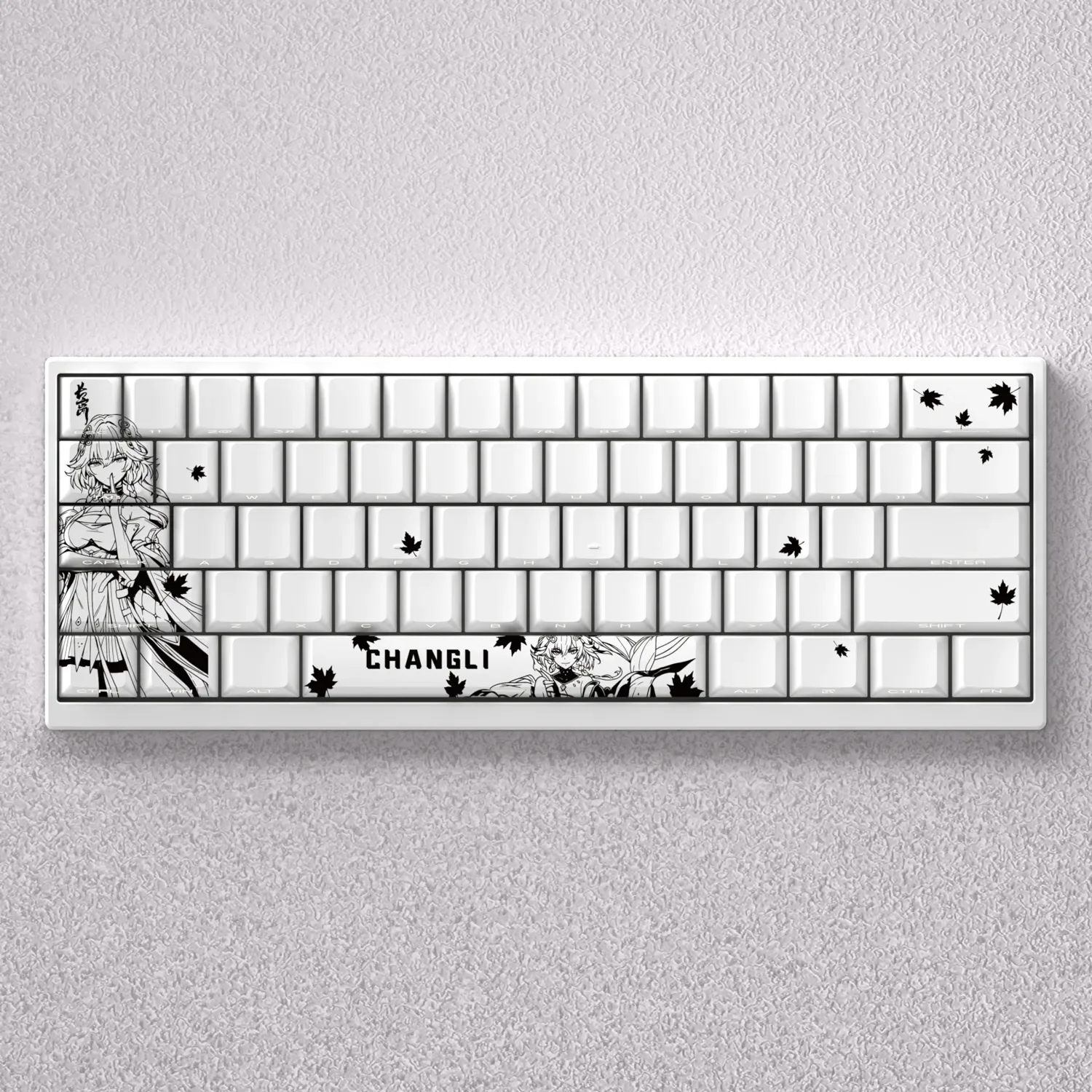 Vibrant Changli Keycap Set viewed from multiple perspectives, revealing the exquisite gaming character design and ethereal details.