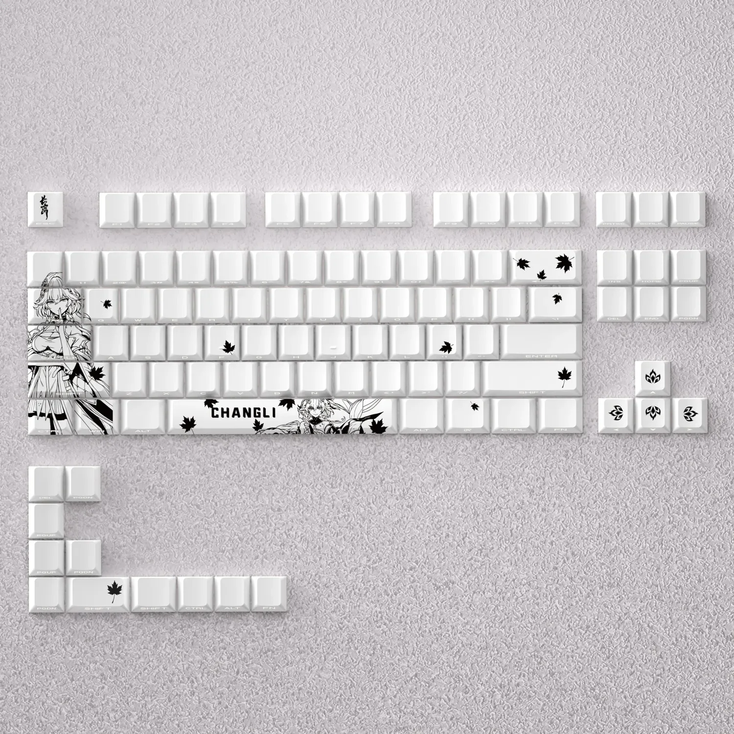 Changli Keycap Set on a keyboard, featuring an exquisite gaming character design with vibrant, ethereal artistry.