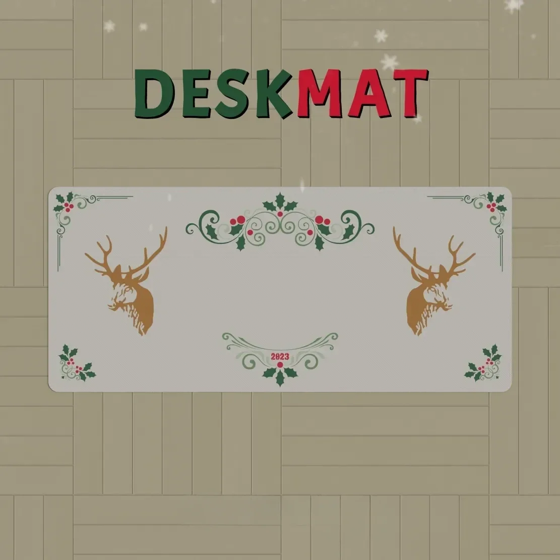 Festive Christmas Deskmat showcasing vibrant holiday artwork on a smooth, durable rubber surface, perfect for cozy winter wonderland desk cheer.