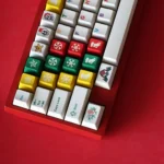 Whimsical Rubber Xmas Tactile Christmas Keycap Set artfully displayed, showcasing diverse festive characters and soft, playful colors.