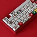 Whimsical Rubber Xmas Tactile Christmas Keycap Set from multiple angles, highlighting festive characters, soft colors.
