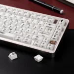 Gallery of Mint Crystal Jelly Chrome Hearts Keycaps Set, showcasing various angles of the translucent, side-engraved gothic design.