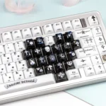 Multiple views of the mint crystal jelly Chrome Hearts keycap Set, revealing its translucent PC+ABS design with elegant side-engraved gothic heart.