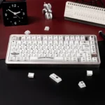 Gallery views of the artistic Mint Crystal Jelly Chrome Hearts Keycap Set, revealing its translucent PC+ABS material and intricate side-engraved gothic deisgn.