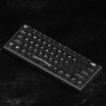 Gothic Luxury Chrome Hearts keycaps set, frosted translucent PC. Gallery showcasing iconic edgy designs from multiple angles with an ethereal glow.