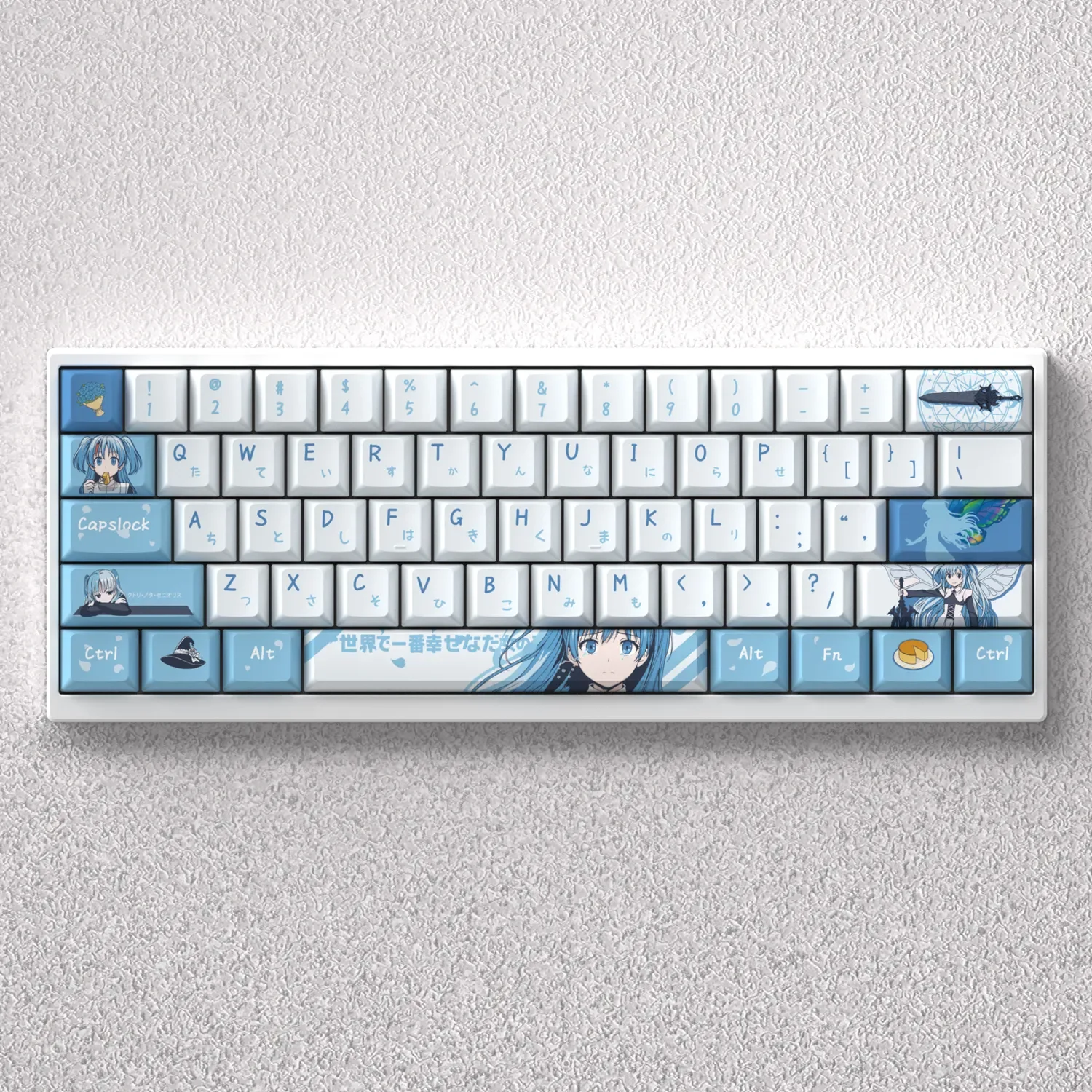 Exclusive Chtholly Anime PBT keycap set featuring vibrant character art and unique fantasy design for mechanical keyboards.