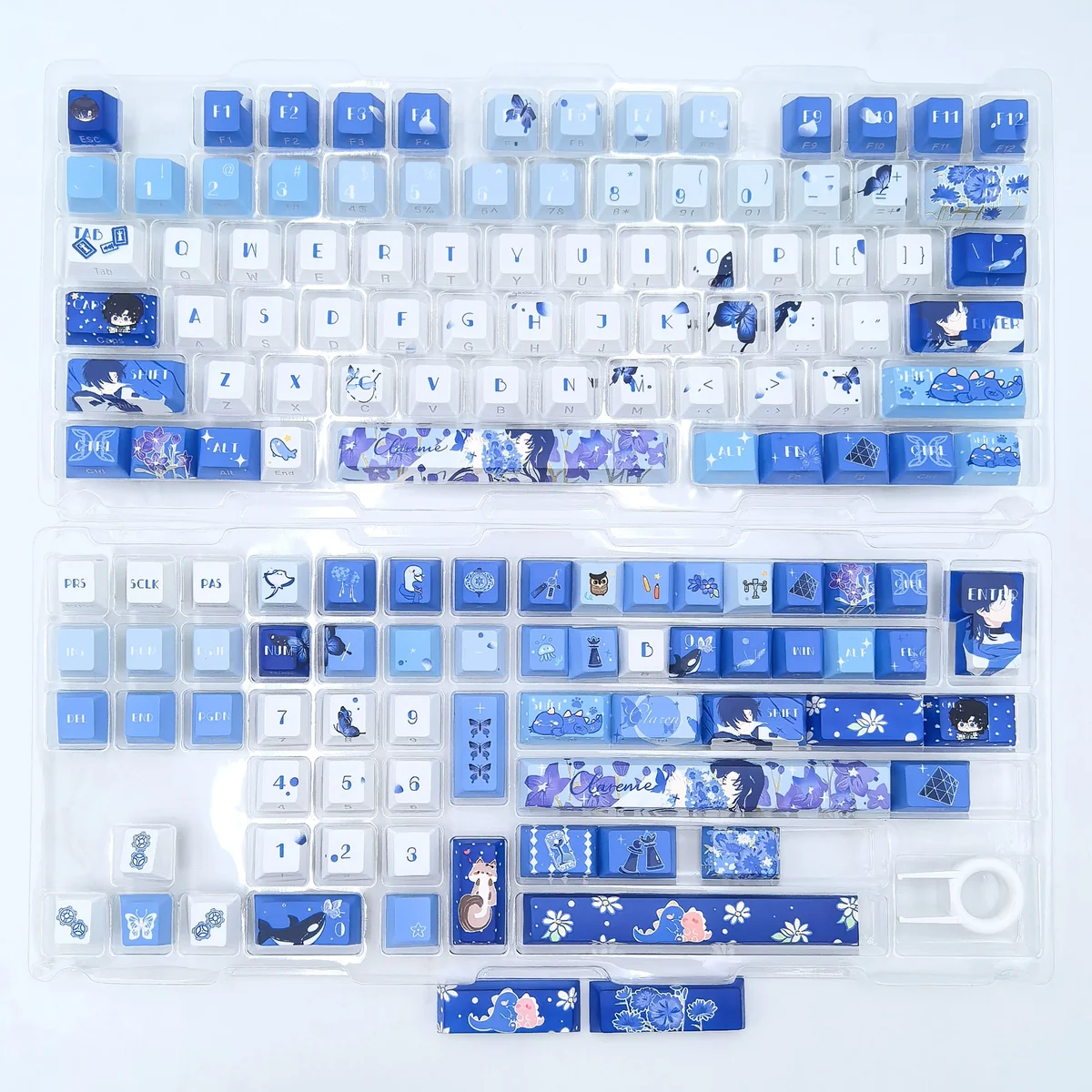 Clarence Lovebrush Chronicles Cherry keycaps set, showcasing elegant character artistry and a sophisticated game-inspired color palette.