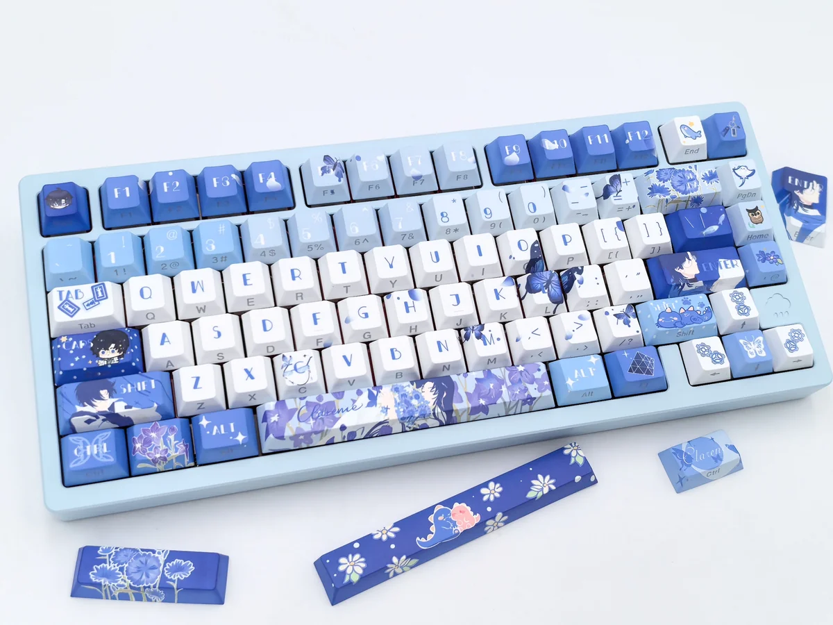 Exclusive Lovebrush Chronicles Clarence Cherry keycaps set, showcasing elegant character artistry and a sophisticated color palette for fans.