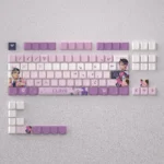 Display of Clove Keycap Set, featuring Valorant characters motifs in an elegant anime style on a mechanical keyboard.
