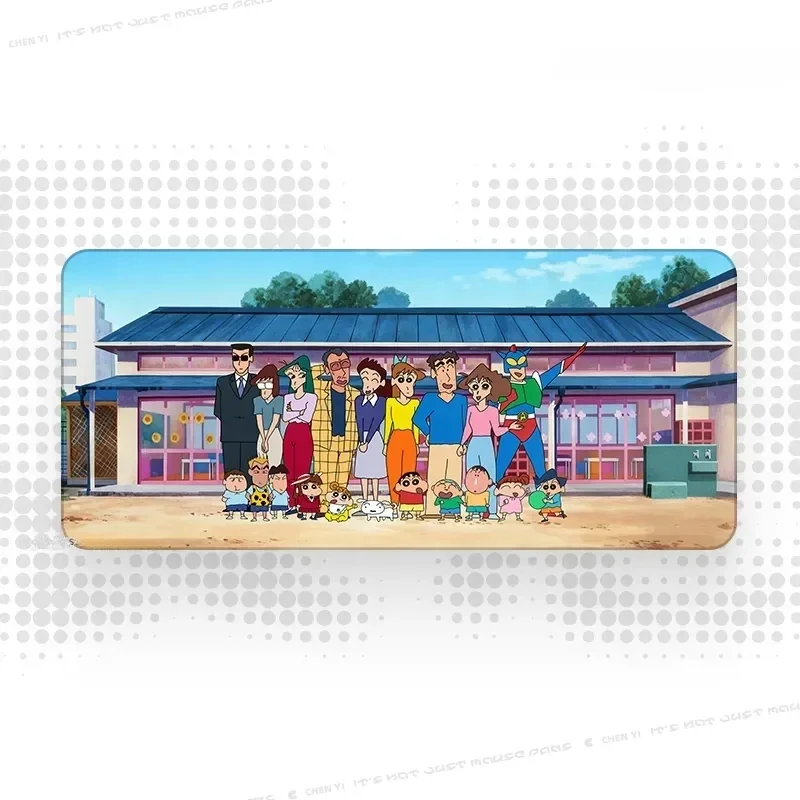 Vibrant Crayon Shin-chan family extra-large natural rubber desk mat, showcasing the playful anime portrait for a fun desktop.