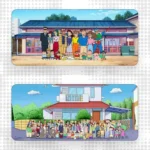 Playful Crayon Shin-chan family extra-large natural rubber desk mat, displaying the vibrant anime portrait on a desk surface.