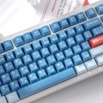 Crisp Blue RWB Magnetic Keycaps Set, PBT Dye-Sub. Gallery view of refreshing cool blue and white keycaps for precision Wooting gaming.