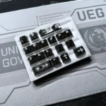 Transparent Cross Sword Supplement Keycap Set, an edgy gothic fantasy piece for mechanical keyboards. Luminous and sophisticated design.