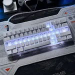 Displaying various angles of the luminous Cross Sword Supplement Keycap Set, highlighting its intricate gothic elegance for mechanical keyboard.