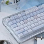 A collection of Winter Letter Crystal Jelly Keycaps Set, revealing their luminous, translucent design and ethereal winter aesthetic from various angles.