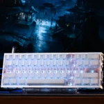 Unique translucent black Crystal Jelly Sword Keycap Set, showcasing its glowing jelly-like texture and exquisite side-engraved sword design.