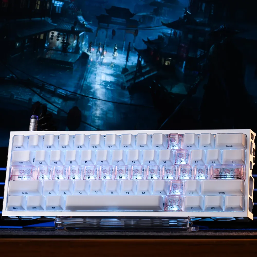 Unique translucent black Crystal Jelly Sword Keycap Set, showcasing its glowing jelly-like texture and exquisite side-engraved sword design.