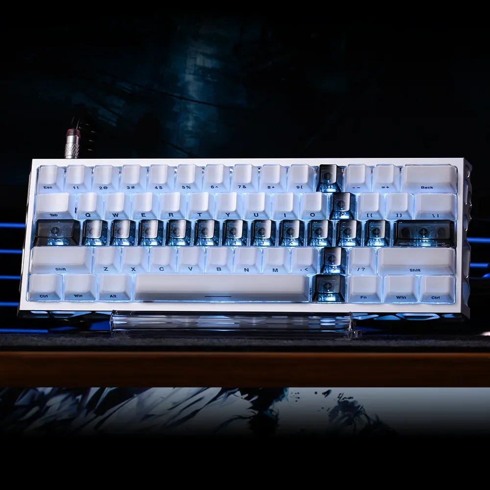 Translucent black Crystal Jelly Sword Keycap Set, showcasing its glowing jelly texture and etched sword design for custom mechanical keyboards.