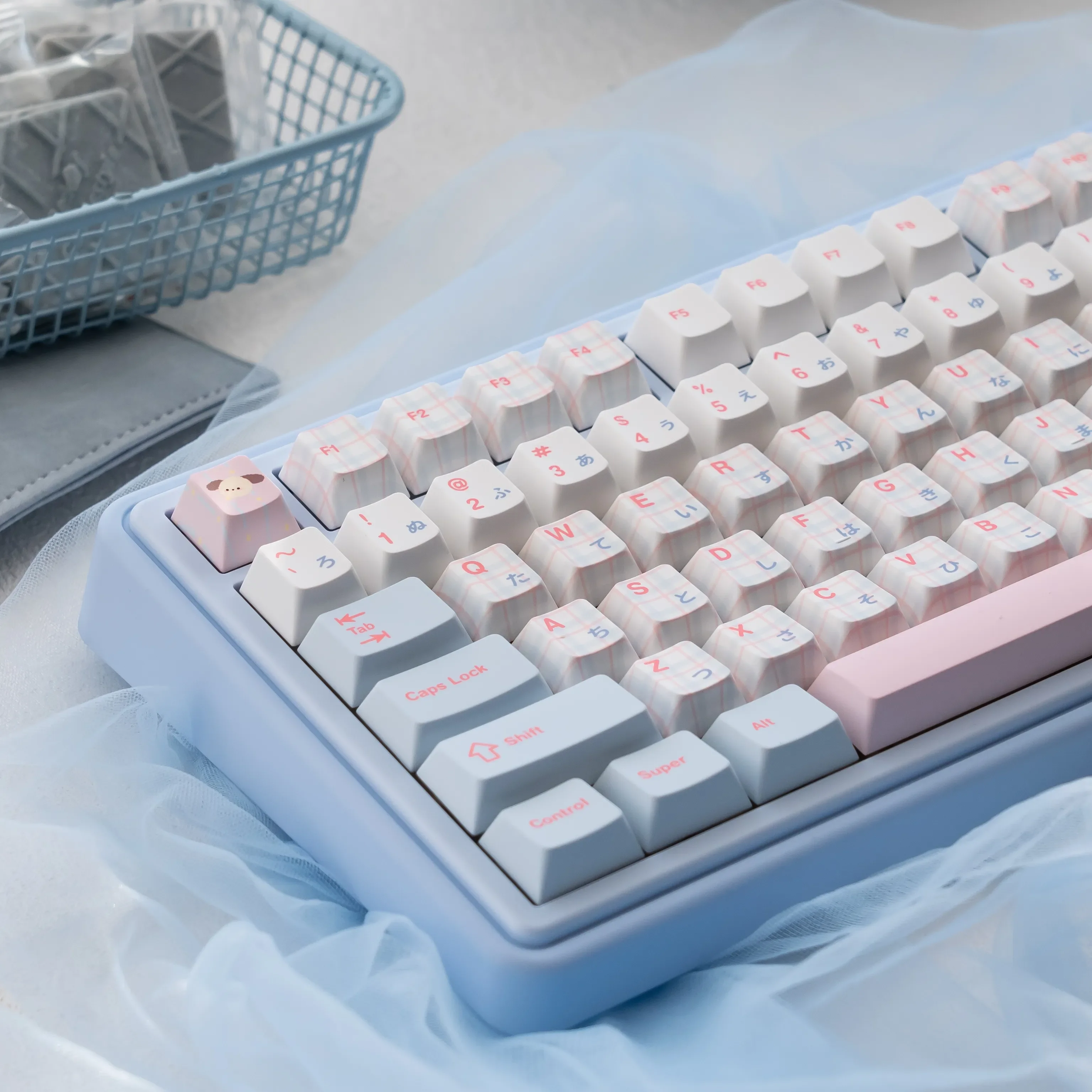 Whimsical Chalk Puppy UR82 Gasket Custom Mechanical Keyboard Kit: artistic chalk art, serene blue, and premium gasket typing experience.