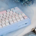 A captivating gallery of the Whimsical Chalk Puppy UR82 Gasket Custom Mechanical Keyboard. Different angles reveal its serene blue canvas adorned.