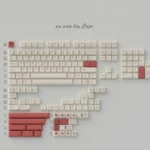 No One Cherry Keycap Set displayed from various angles, showcasing their durable PBT construction, crisp legends, and elegant minimal design.