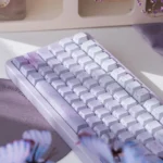 Dreamy Rabbit & Flower Gradient Custom PBT Keycaps Set. Features whimsical side-lit effects, pastel gradients, and rabbit floral dye-sub.