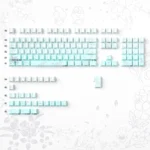 Enchanting Dreamy Rabbit & Flower gradient custom PBT keycaps set, showcasing whimsical pastel hues and luminous side-lit Cherry profile.