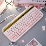 Whimsical Dreamy Rabbit & Flower Gradient Custom PBT Keycaps set in a gallery view, revealing the side-lit effects and detailed dye-sub rabbit design.