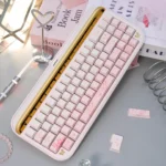 Artistic product gallery of the Dreamy Rabbit & Flower Gradient Custom PBT Keycaps Set, highlighting its whimsical pastel dye-sub designs.