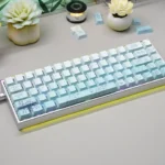Artistic Custom PBT Keycaps Set gallery: See whimsical pastel gradients, enchanting rabbit & flower motifs, and the unique side-lit design.