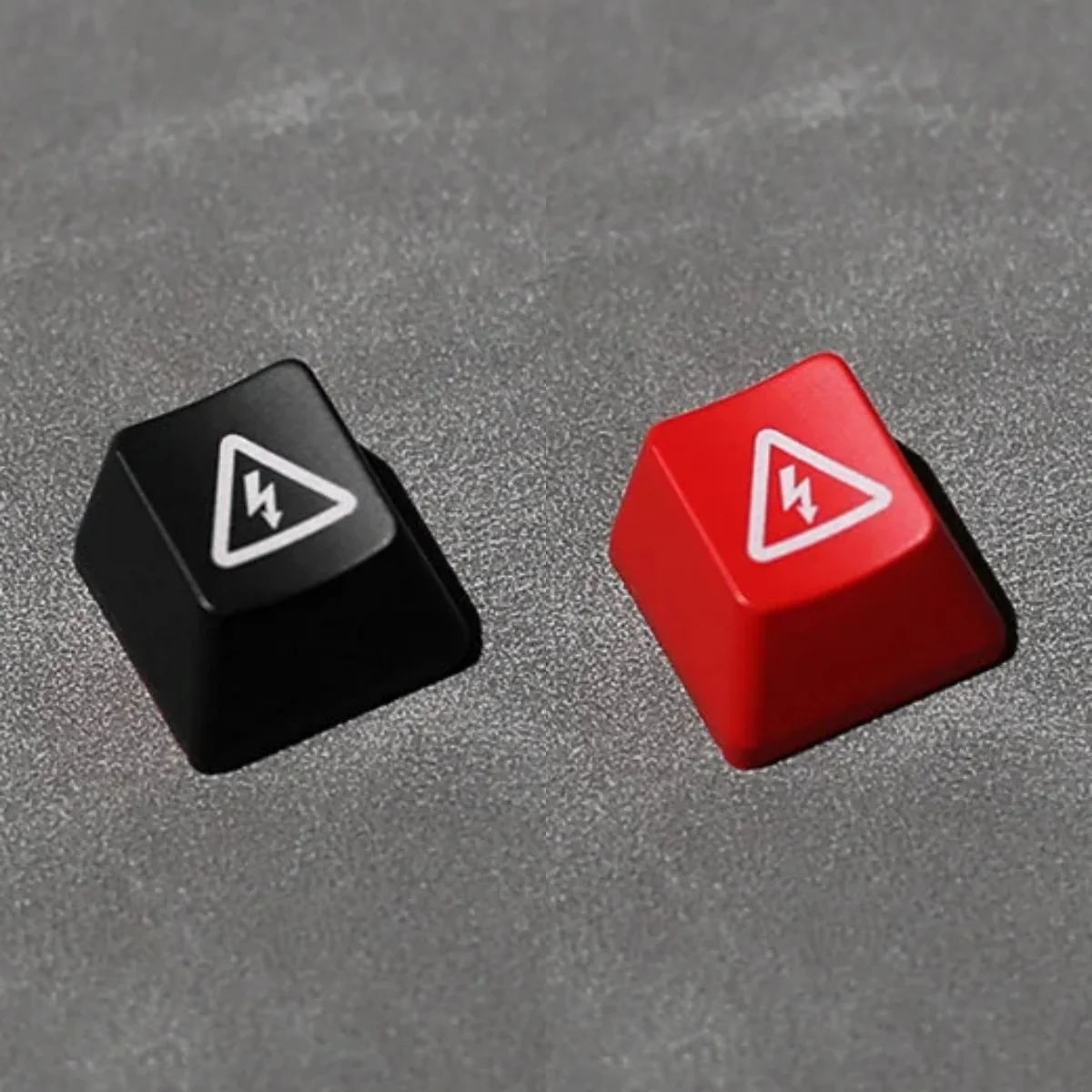 Edgy Danger Keycap with a vivid 'Electric Danger' backlit industrial warning sign, perfect for mechanical keyboards, showcasing high-contrast design.