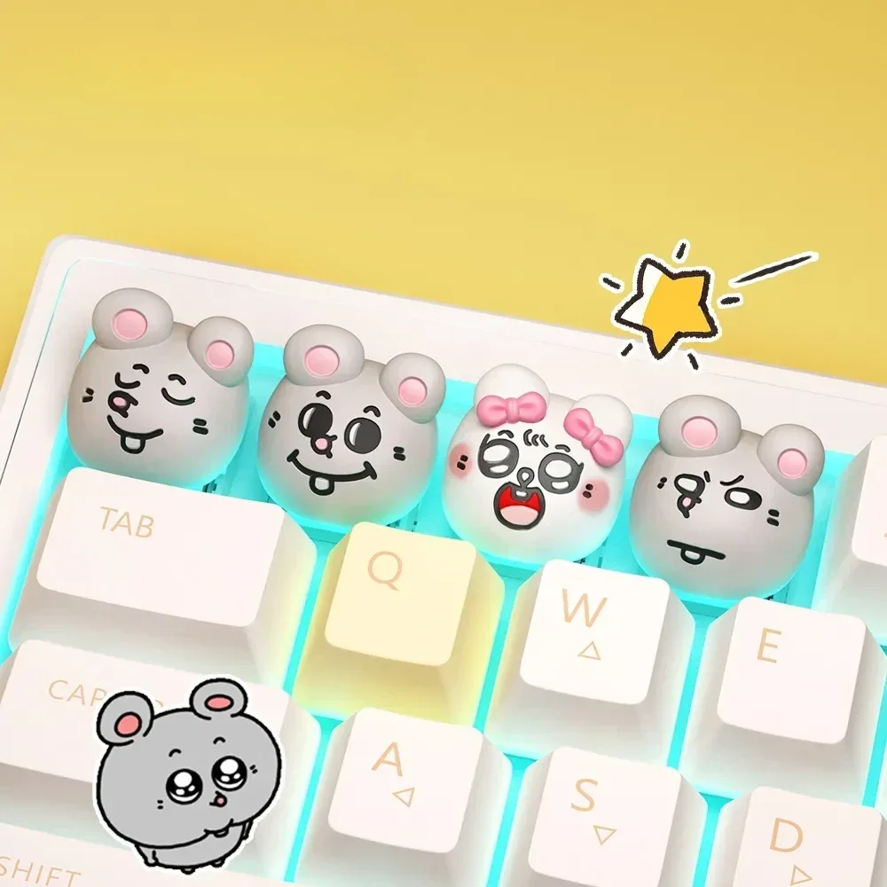 Whimsical handcrafted resin Dashu & Meiji rat artisan keycaps, showcasing a proud, detailed rat character for custom mechanical keyboards.