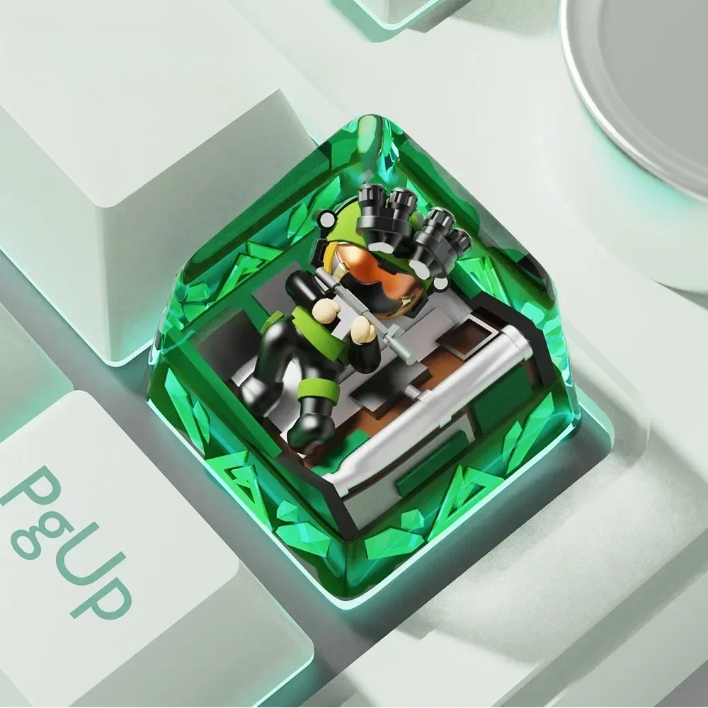 Elite Delta Force: Vyron Transparent Keycap in premium resin. Multiple angles reveal its tactical design, perfect for gaming mechanical keyboards.