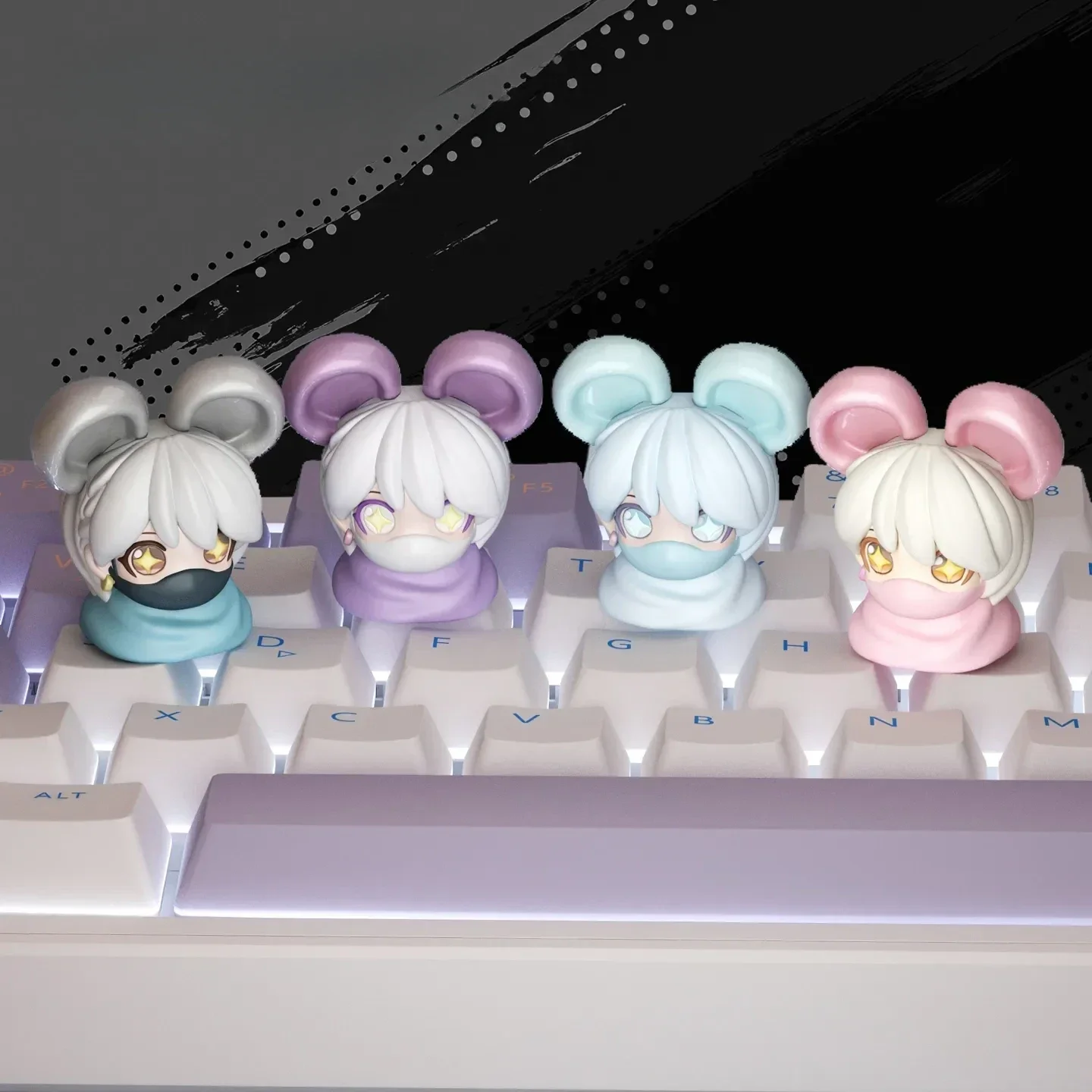 Adventurous Deluxe Charm Hackclaw Mouse Keycaps on an battle landscape, featuring an intricate etched gold rose, telling a captivating narrative.