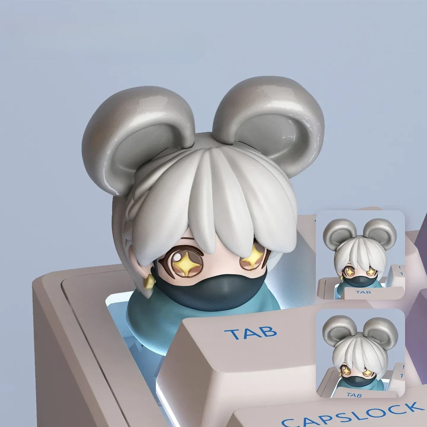 Narrative Deluxe Charm Hackclaw Mouse Keycaps featuring an adventurous mouse in an battle landscape with a delicate etched gold rose.